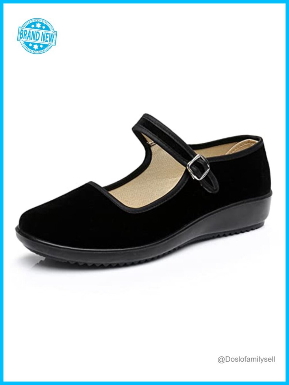 Velvet Mary Jane Flats Cotton Lined Yoga Dance Shoes Buckle Closure